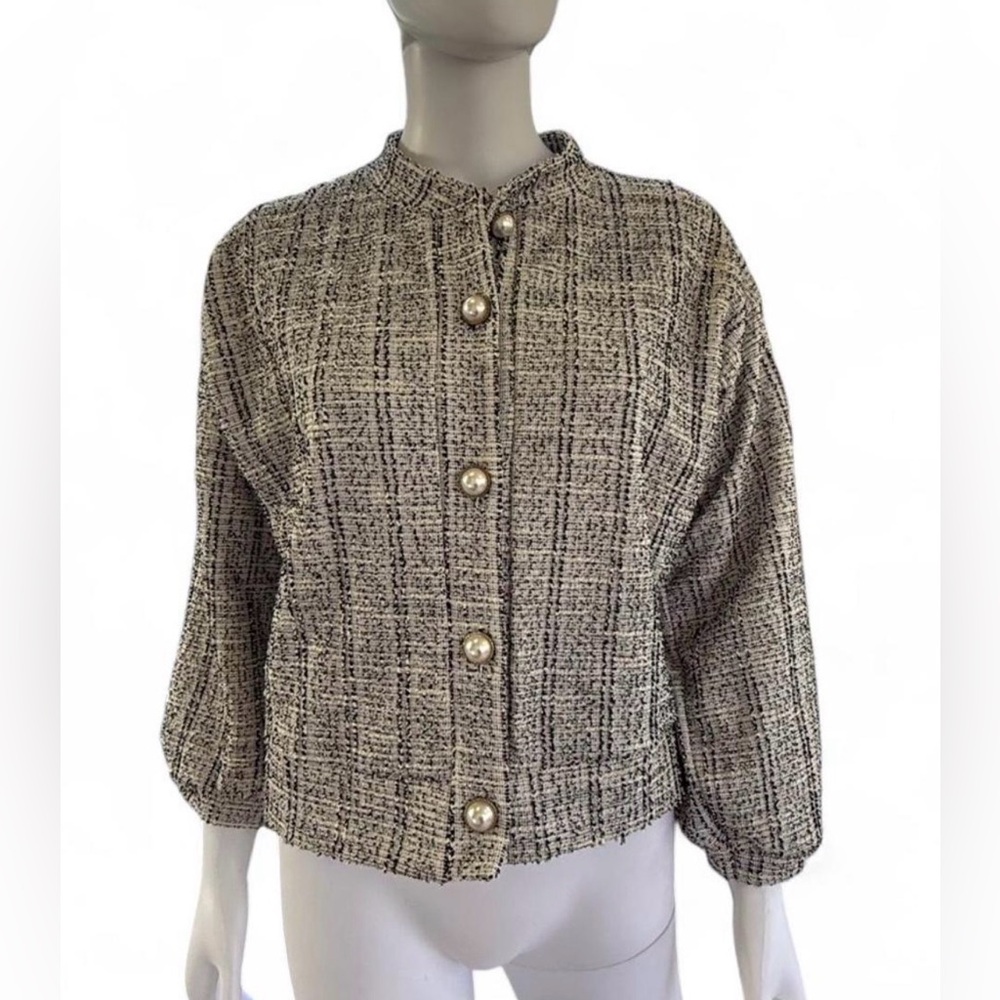 Storets Tweed Pearl Button Cropped Jacket Blazer S/M
